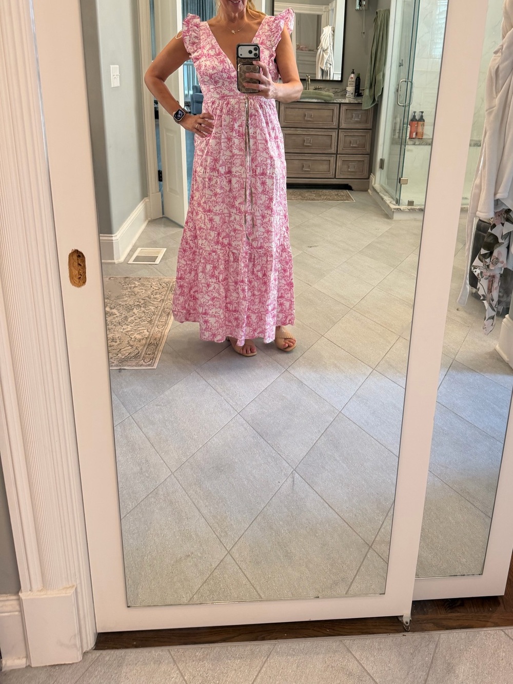 Skies Are Blue Pink and White Floral Maxi Dress